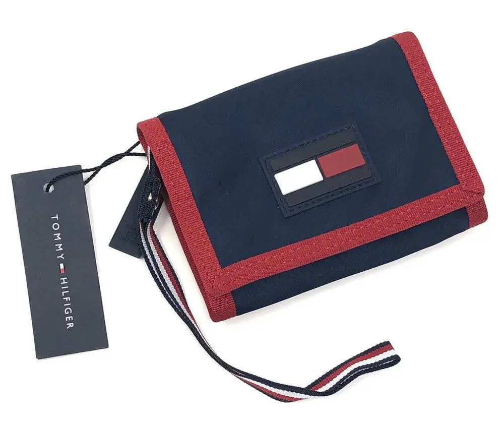 Tommy Hilfiger Nylon Trifold Wallet Big Flag NWT Wristlet Strap LEAH